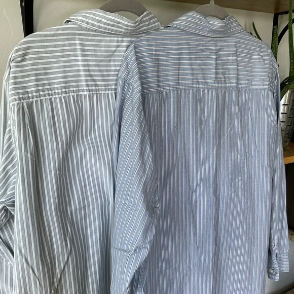 Old Navy Set/2 Blue Gray White Striped Woven Button Down Men’s Dress Shirts XL - Picture 2 of 10